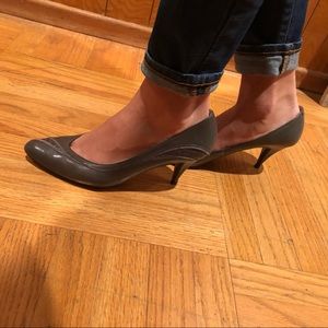 Gray vintage leather kitten heels
